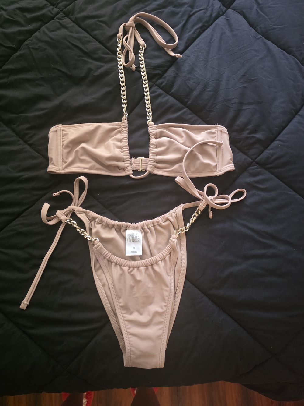Wild Fable Beige Gold-Chain Bikini Set